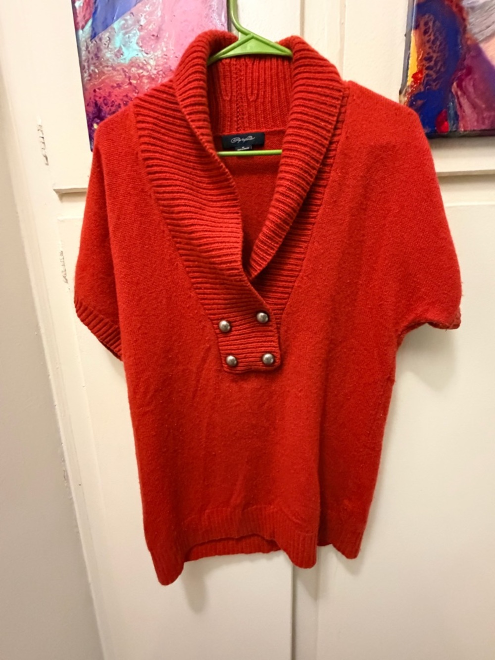 Soft cashmere Red Shawl-Collar Short-Sleeve Sweater